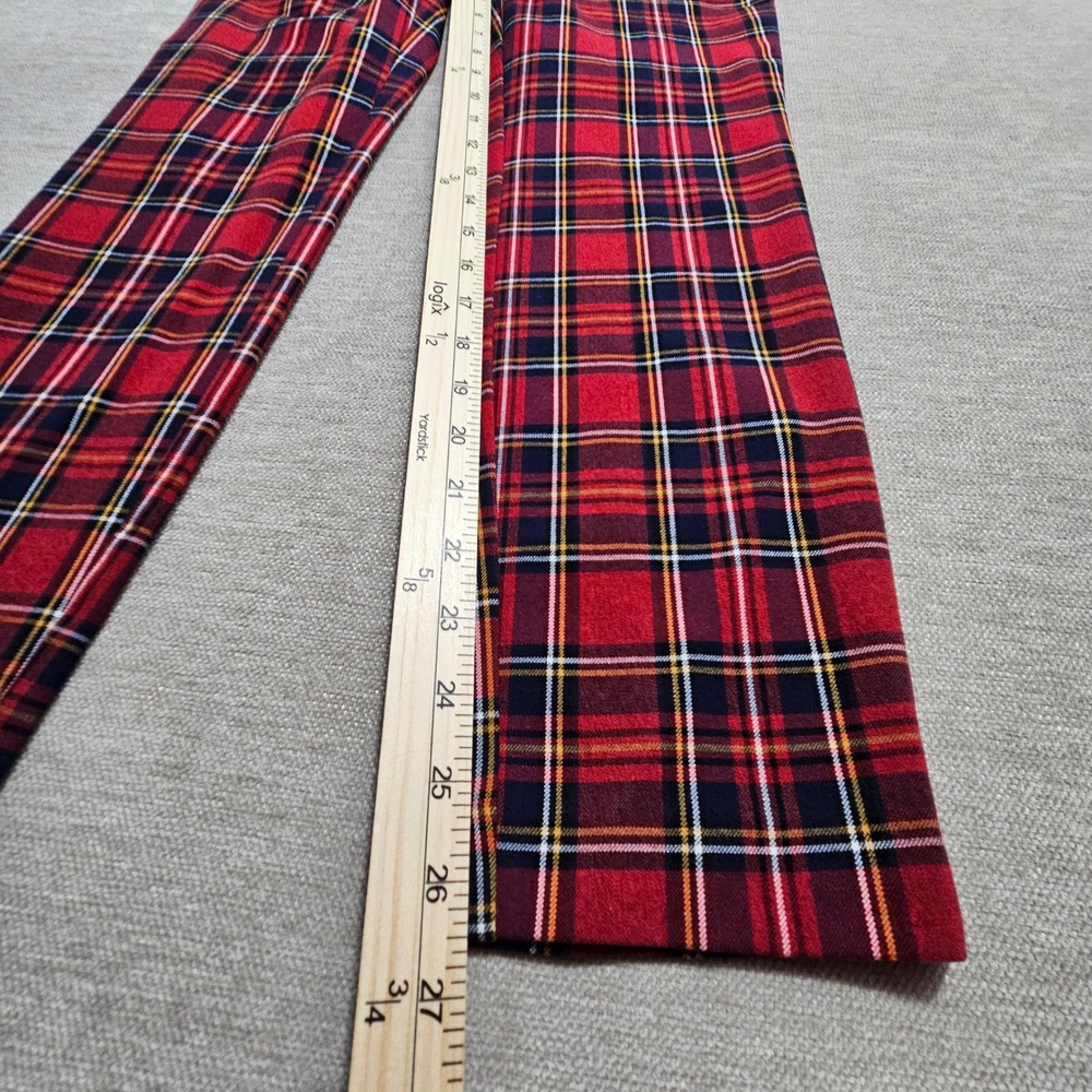 Zara Plaid Trousers Women Size S Red Tartan Slim Fit Stretch Pull On Pants - Picture 7 of 8